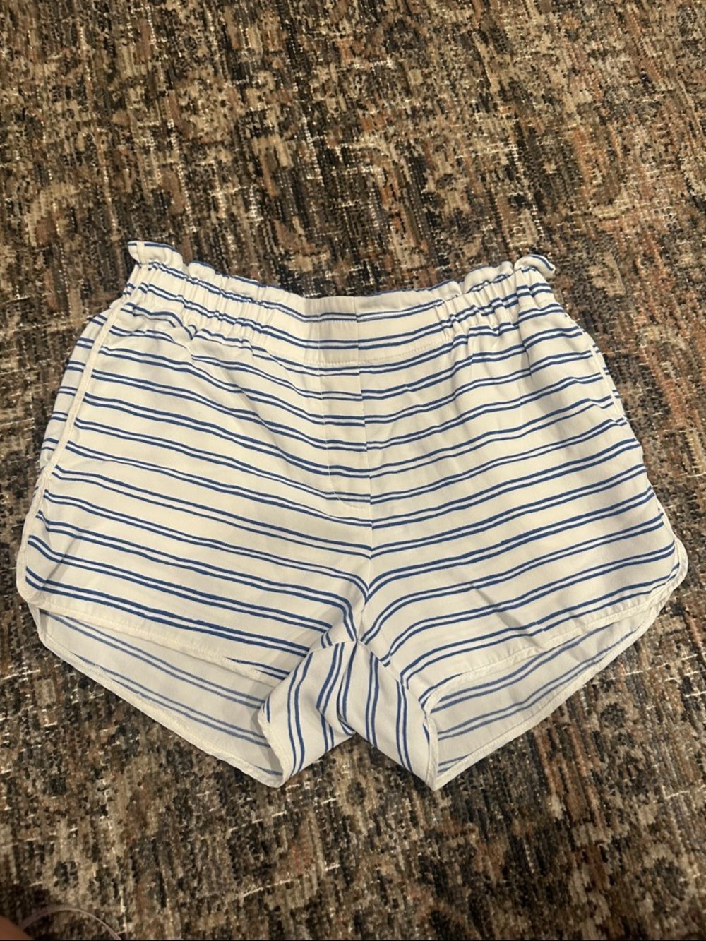 ALC White and Blue Striped Elastic Waist Shorts